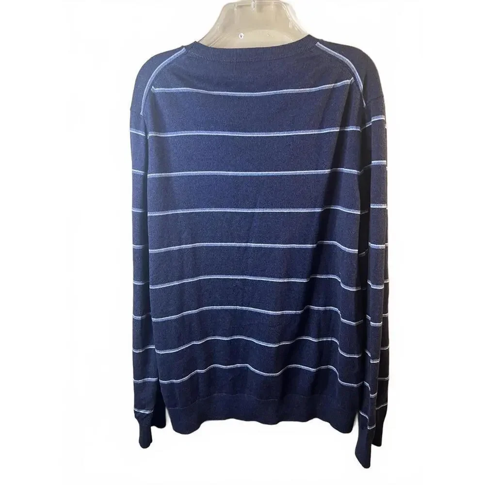 Banana Republic Men's Luxury Silk Blend Navy Blue Striped Crew Neck Sweater XL - Picture 3 of 5